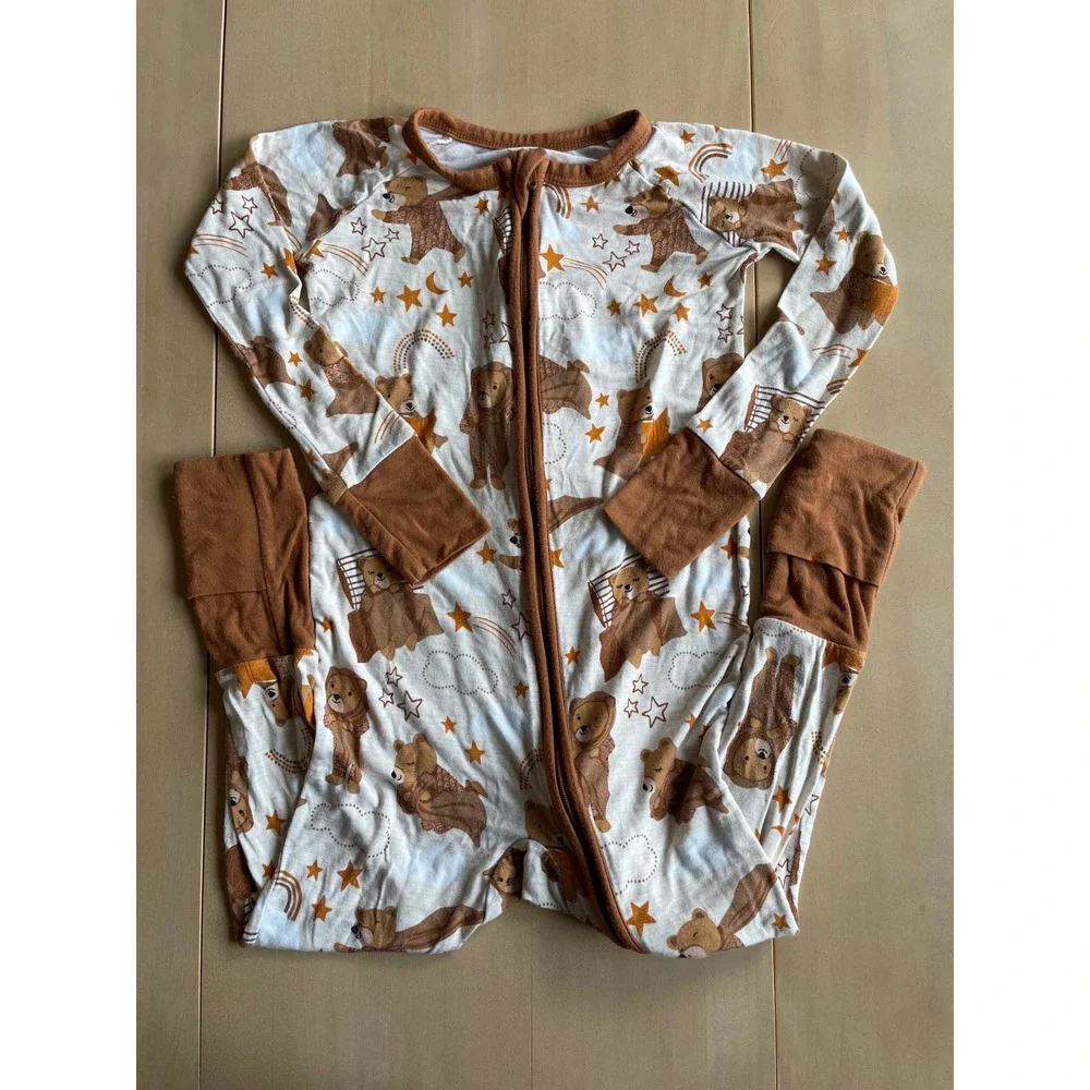 Little Sleepies Bamboo Teddy Bear Foldover Sleeper Footie PJs Pajamas Romper